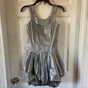 Jessica McClintock Cocktail Party Dress Pleated Bubble Skirt Metallic Size 2